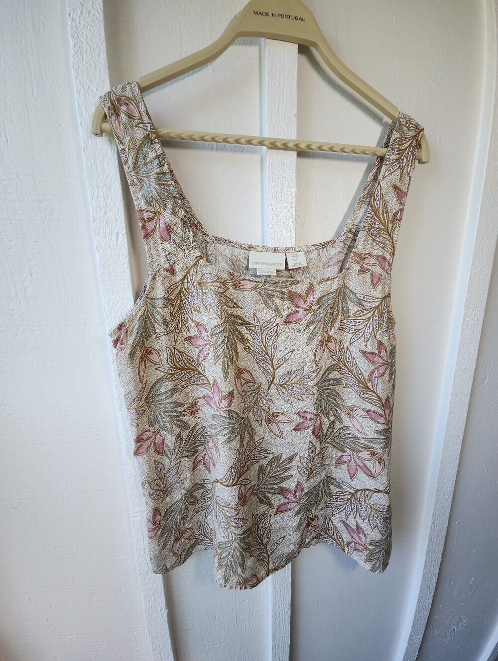 Cynthia Rowley 100% Linen Square Neck Boxy Floral Top Cream Size Medium